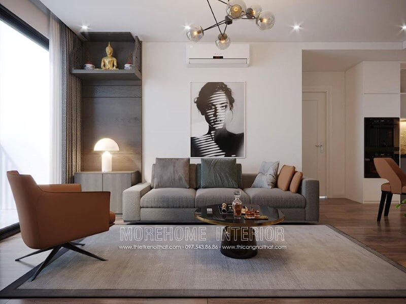 Trang trí phòng khách chung cư với sofa màu xám đẹp Thiết kế chung cư