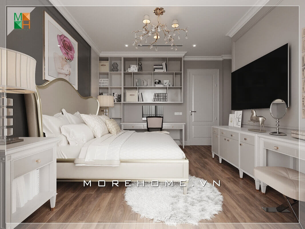 Thiết kế nội thất phòng ngủ tân cổ điển đẹp, sang trọng cho chung cư, nhà phố. Mẫu nội thất chung cư tân cổ điển