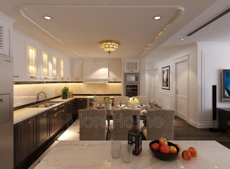 Thiết kế nội thất phòng bếp chung cư cao cấp phong cách tân cổ điển. Nội thất chung cư tân cổ điển đẹp