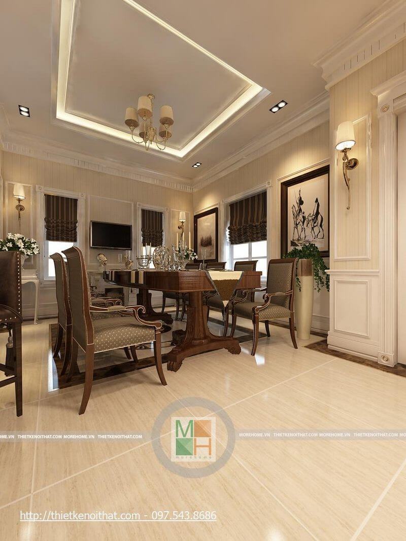 Thiết kế nội thất gỗ tự nhiên cao cấp cho phòng ăn biệt thự sang trọng Thiết kế phòng bếp biệt thự