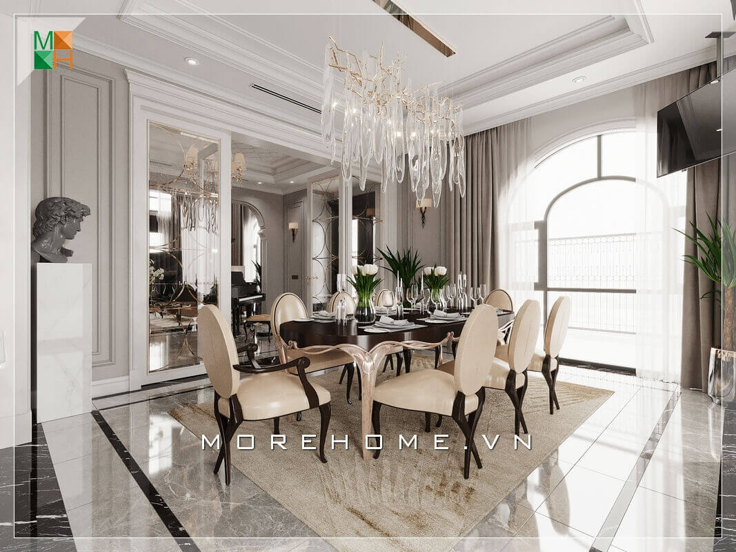 Morehome xin giời thiệu cho quý khách mẫu thiết kế phòng ăn đẳng cấp và sang trọng cho biệt thự, nhà phố, chung cư cao cấp. Thiết kế phòng bếp biệt thự