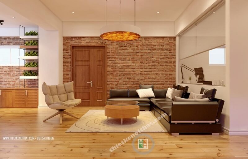 Thiết kế phòng khách chung cư cao cấp sử dụng đồ nội thất gỗ công nghiệp cao cấp mang đến sự sang trọng và đẳng cấp trong tình đường nét