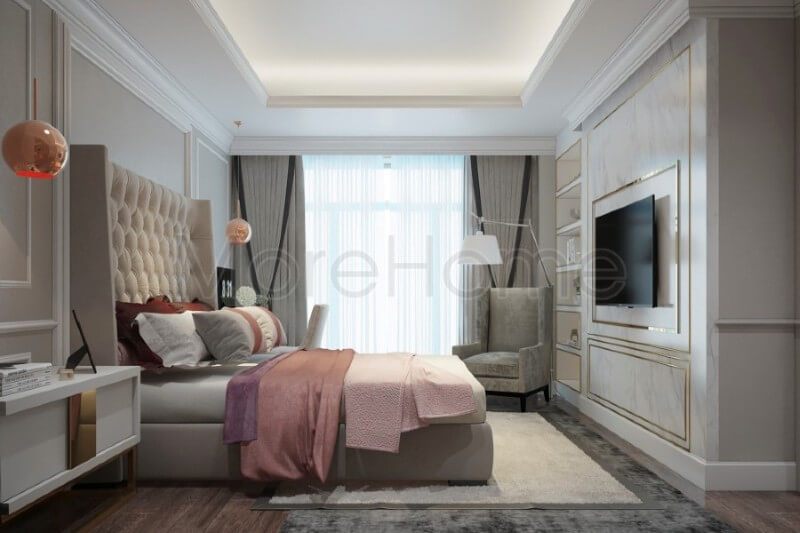Nội thất phòng ngủ master được sắp xếp và bố trí linh hoạt, hợp lí tạo nên một không gian nghỉ ngơi riêng tư thoải mái và thư giãn nhất sau một ngày làm việc mệt mỏi