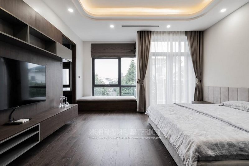 Lắp đặt giường ngủ bọc nỉ ghi sáng đầy ấm áp và gần gũi
