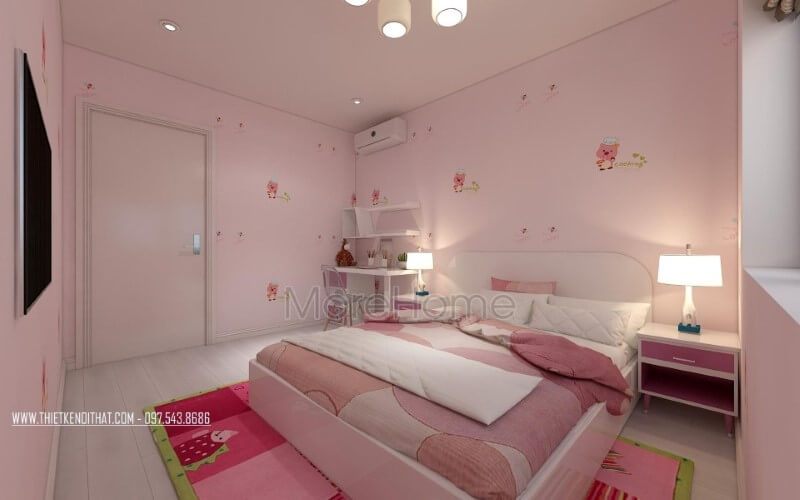Trang trí nội thất phòng ngủ trẻ em đẹp, sinh động, đáng yêu với tone hồng nhẹ nhàng, cuốn hút.