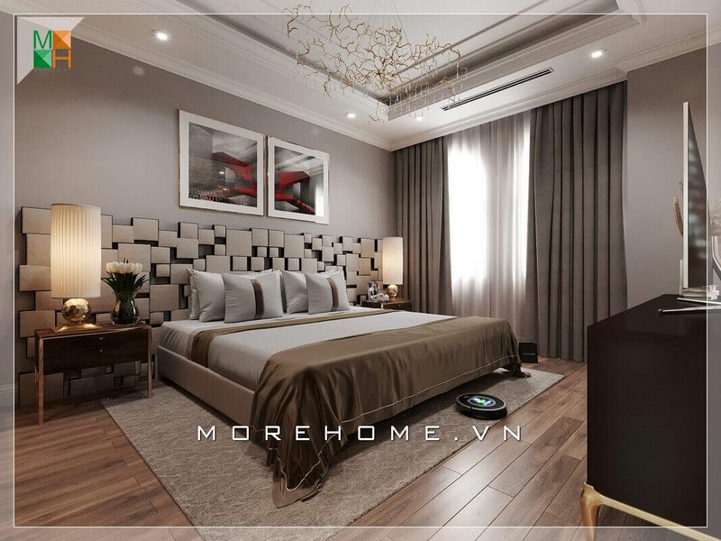 Tranh canvas cũng được sử dụng trang trí cho ăn phòng ngủ chung cư, nhà phố thêm đẹp và sang trọng.