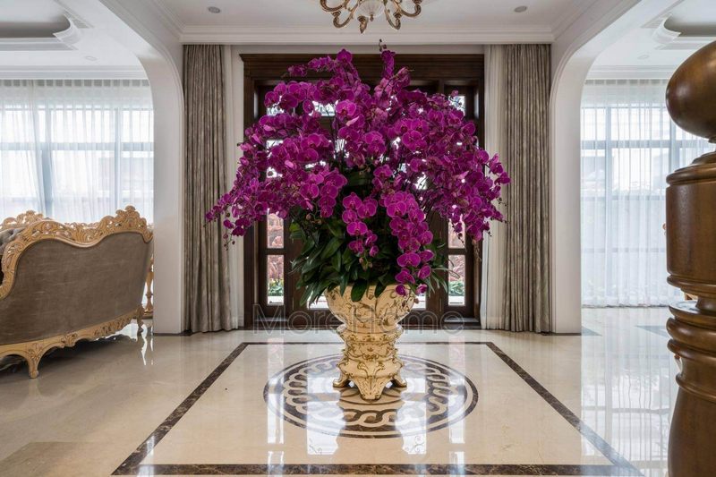 đến từng chi tiết Thi công tiền sảnh biệt thự có phong cách hoàng gia, bao gồm cung điện đầy hoa và nội thất được thiết kế với sự chú ý tới từng chi tiết.