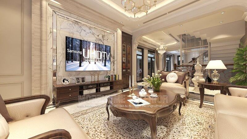Mẫu kệ tivi gỗ óc chó tân cổ điển được nội thất Morehome thiết kế luôn mang để vẻ đẹp trang trọng, khách hàng dễ dàng lựa chọn và bày trí theo ý thích của mình.