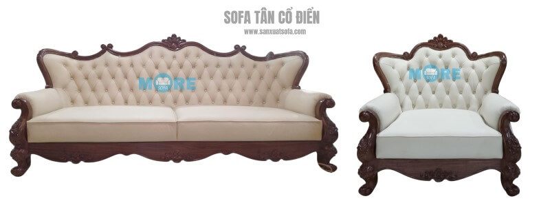 Sofa tân cổ điển đẹp, tinh tế, bọc nỉ rút múi tạo điểm nhấn cho phòng khách