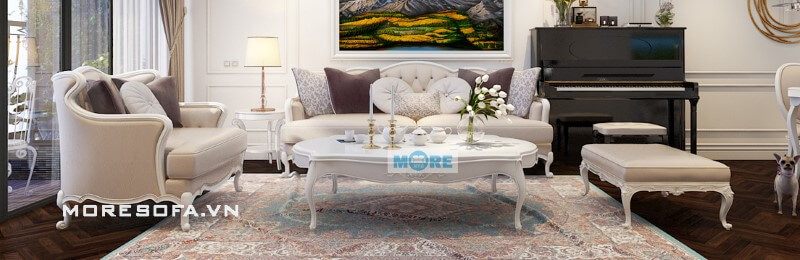 Thiết kế Sofa tân cổ điển MS-035 bọc da với gam màu sáng tạo cảm giác tạo cảm giác rộng rãi, thoáng đãng hơn cho phòng khách