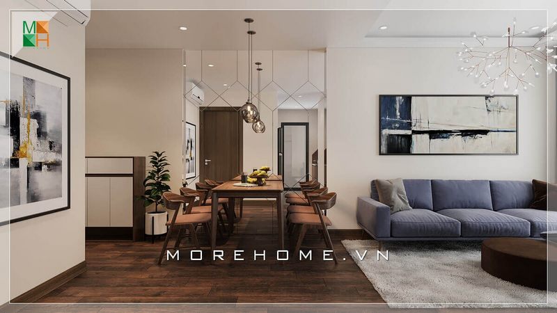 Hiện nay việc bố trí phòng khách liền kề phòng ăn đang là phong cách rất được ưa chuộng trong thiết kế dành cho nhà phố, chung cư hiện đại