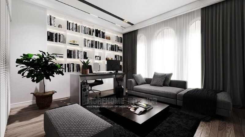 Mẫu thiết kế nội thất phòng làm việc tại nhà mang tính tiện nghi và hiện đại.